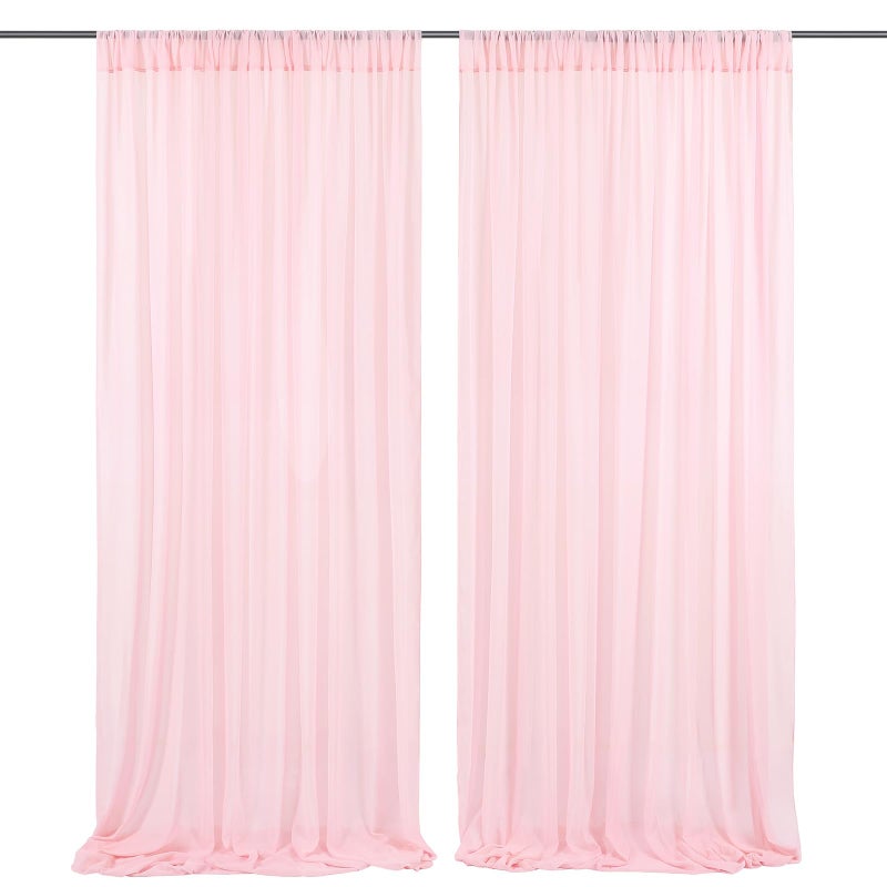 QueenDream Chiffon Backdrop Curtain Pink Sheer Curtain Backdrop 5ft x 10ft 2 Pieces Wedding Party - Image 1